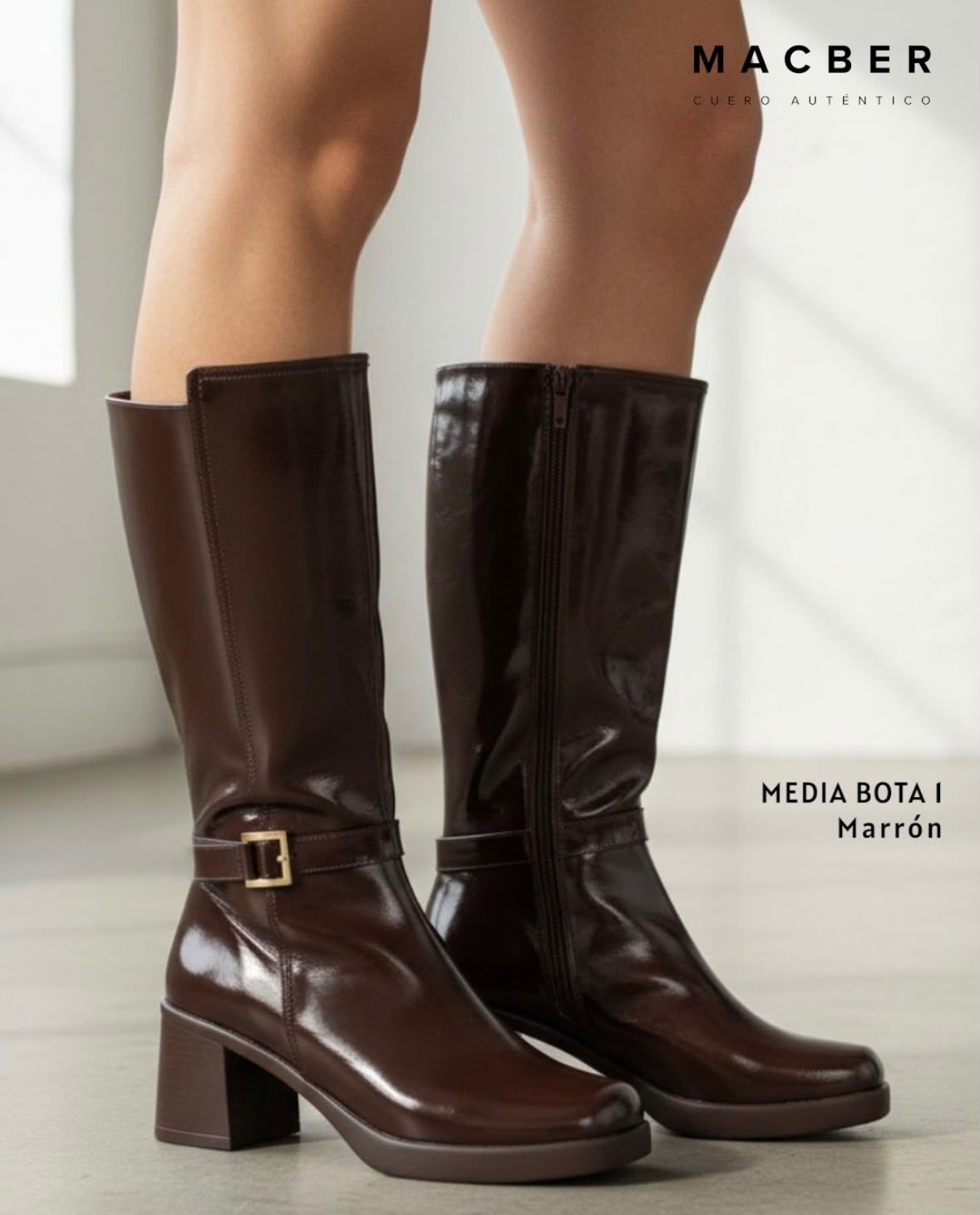 Media Bota 1 Charol Punta Cuadrada